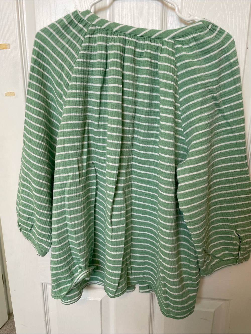 J Jill gauze Green Striped Button-Front top 3/4 sleeve cotton - Picture 4 of 10